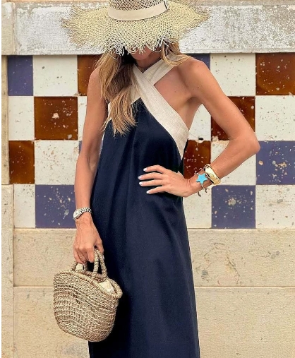 Women's temperament long skirt cross sexy back dress