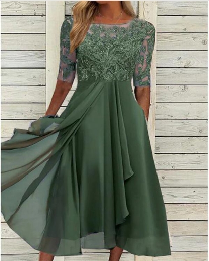Dress chiffon patchwork lace hollow out long skirt bridesmaid evening gown women's wear