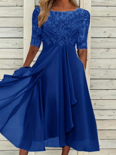 Dress chiffon patchwork lace hollow out long skirt bridesmaid evening gown women's wear