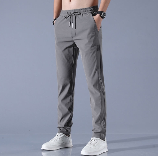 Men's casual pants, slim fit straight leg men's ice silk long pants