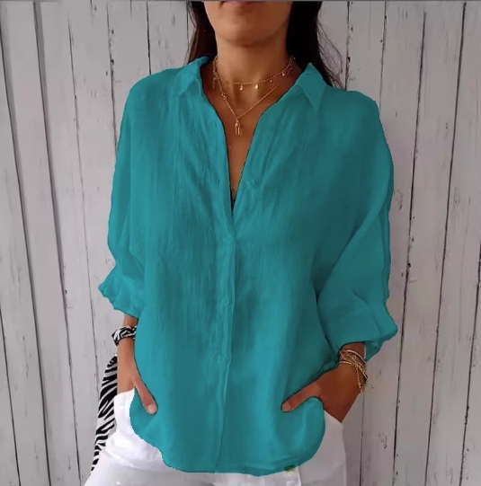 European and American cotton and linen back strap design shirt