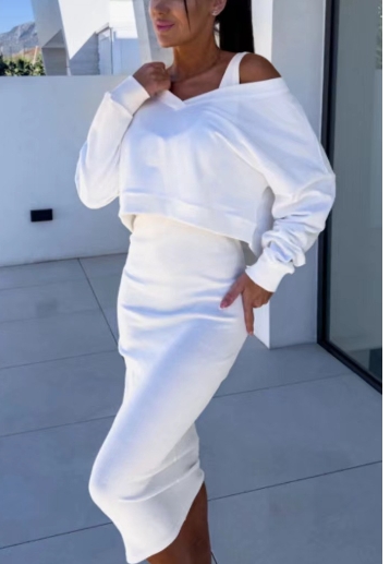 European and American women's vest skirt V-neck sweatshirt sweater set