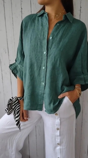 European and American cotton and linen back strap design shirt