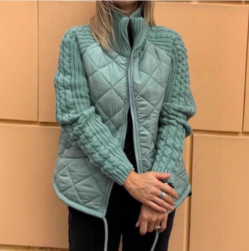 Fashion cardigan zipper long sleeved stand up collar women's coat cotton jacket
