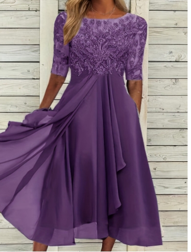 Dress chiffon patchwork lace hollow out long skirt bridesmaid evening gown women's wear