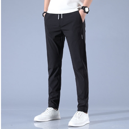 Men's casual pants, slim fit straight leg men's ice silk long pants