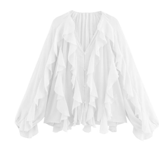 Fashionable bow tie tie layered decoration French lantern sleeve long sleeved shirt