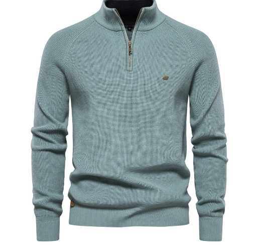 Men's long sleeved half zip stand up collar solid color versatile casual trend sweater