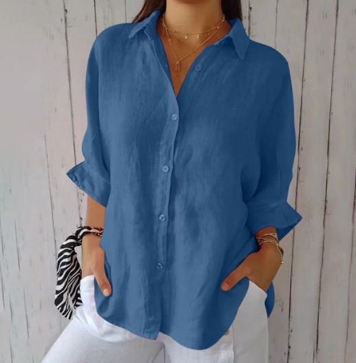 European and American cotton and linen back strap design shirt