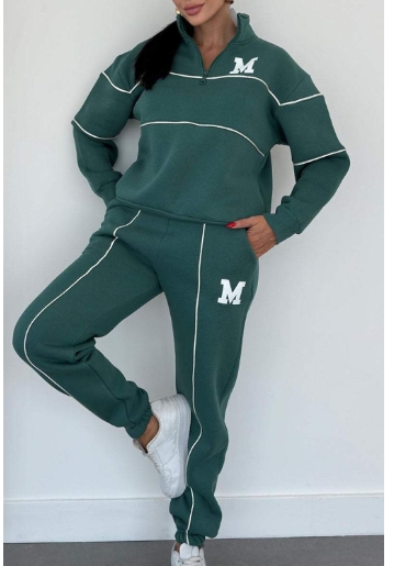 Women's hoodie letter hot stamping long sleeved pants zipper casual sports two-piece set