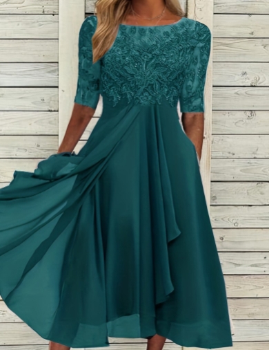 Dress chiffon patchwork lace hollow out long skirt bridesmaid evening gown women's wear