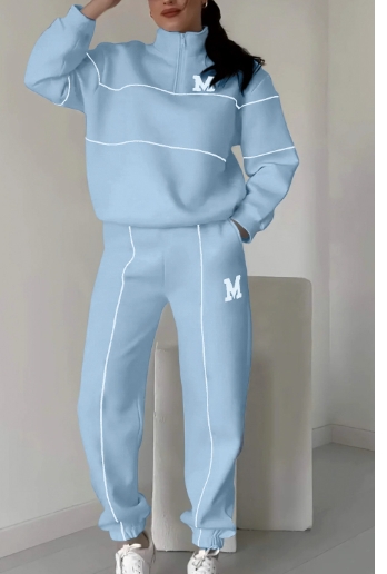 Women's hoodie letter hot stamping long sleeved pants zipper casual sports two-piece set