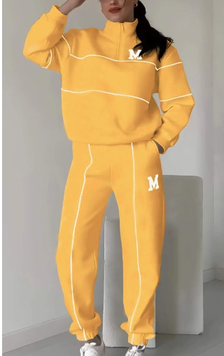 Women's hoodie letter hot stamping long sleeved pants zipper casual sports two-piece set