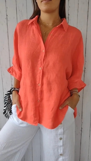 European and American cotton and linen back strap design shirt