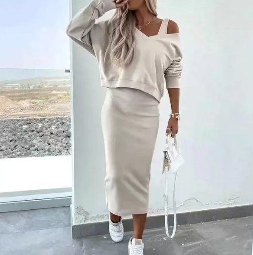 European and American women's vest skirt V-neck sweatshirt sweater set