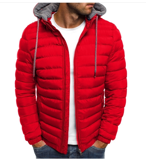 Solid color simple and atmospheric men's hooded cotton jacket