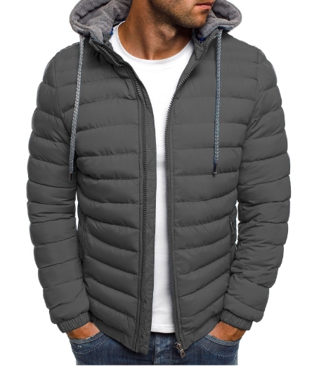Solid color simple and atmospheric men's hooded cotton jacket