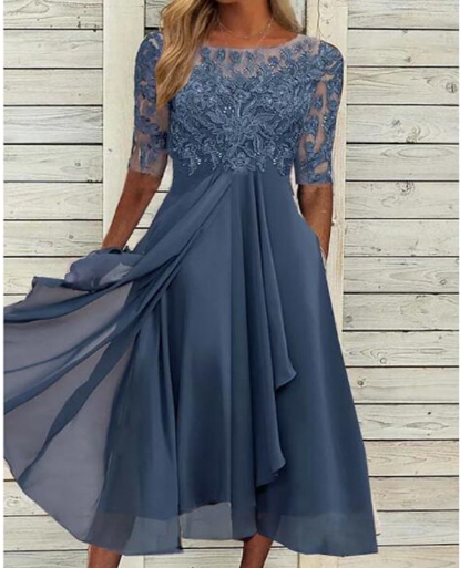 Dress chiffon patchwork lace hollow out long skirt bridesmaid evening gown women's wear