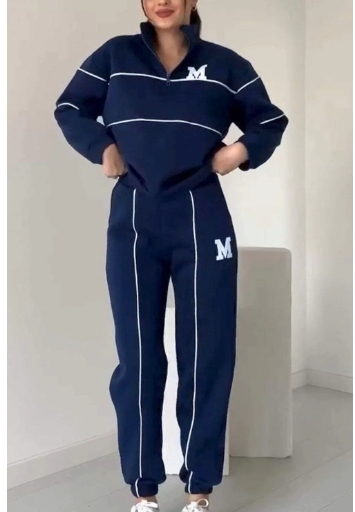Women's hoodie letter hot stamping long sleeved pants zipper casual sports two-piece set