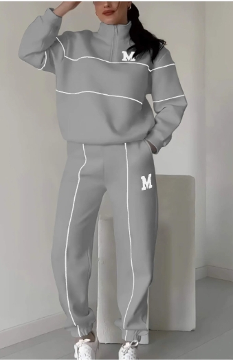 Women's hoodie letter hot stamping long sleeved pants zipper casual sports two-piece set