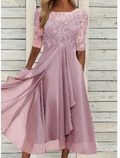 Dress chiffon patchwork lace hollow out long skirt bridesmaid evening gown women's wear