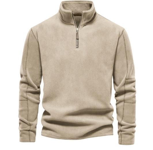 Men's fleece stand up collar half zip long sleeved sweatshirt