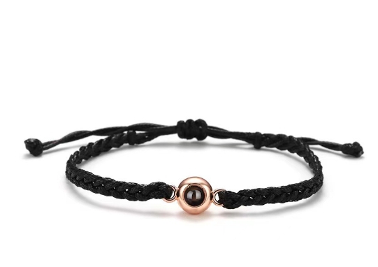 Red rope hand woven round titanium steel projection bracelet