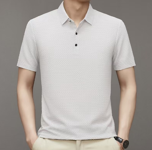 Ice silk men's polo shirt casual men's jacquard lapel non ironing short sleeved shirt