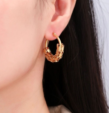 Mesh half mesh wrapped ear buckle jewelry, new Chinese style stainless steel circle ear ring