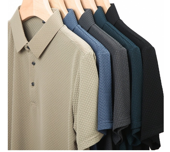 Men's ice silk lapel polo shirt, men's short sleeved T-shirt, men's clothing