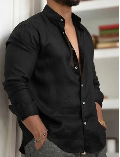 Cotton and linen solid color men's shirt