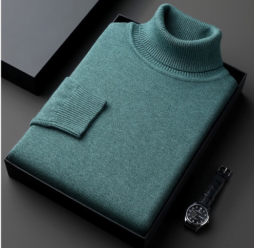 Sweater men's high neck solid color thick loose casual versatile knitted sweater