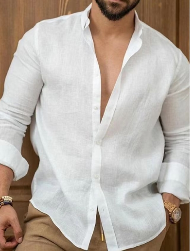 Cotton and linen solid color men's shirt