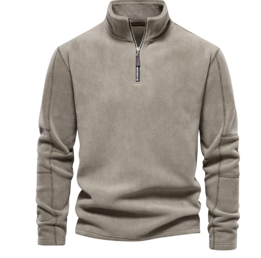 Men's fleece stand up collar half zip long sleeved sweatshirt