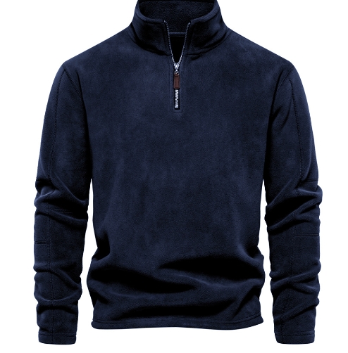Men's fleece stand up collar half zip long sleeved sweatshirt