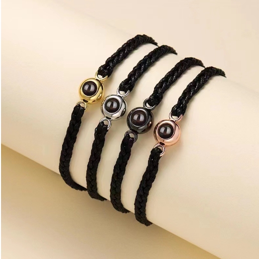 Red rope hand woven round titanium steel projection bracelet