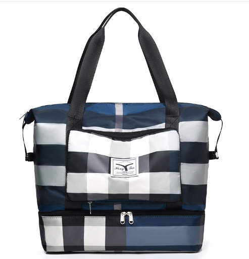 Foldable checkered travel bag, fashionable single shoulder, large capacity, short distance travel luggage bag