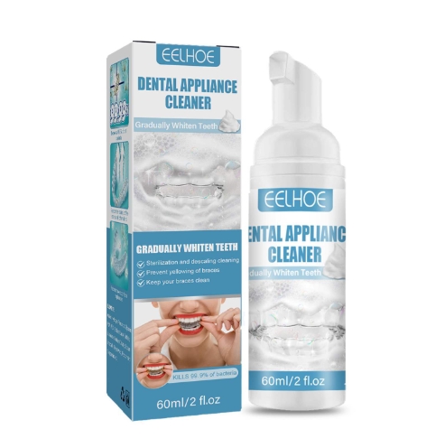 Tooth set foam cleaner to remove tooth set stains