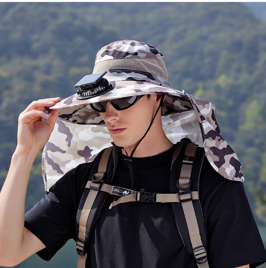 Outdoor fishing, mountain climbing, sun hat, fan fishing hat, color ultrasound, large eave with fan