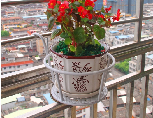 Iron balcony flower rack railing flower rack guardrail hanging flower pot rack circular pot hanging rack