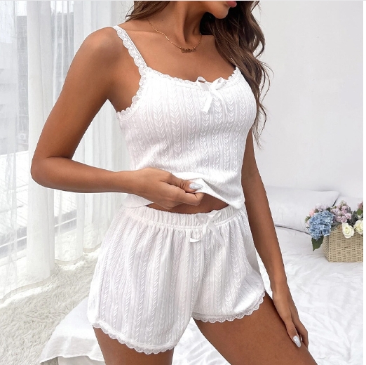 Summer thin knitted sleeveless spicy girl bow vest+shorts