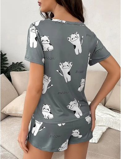 Printed short sleeved shorts set for loose casual home wear