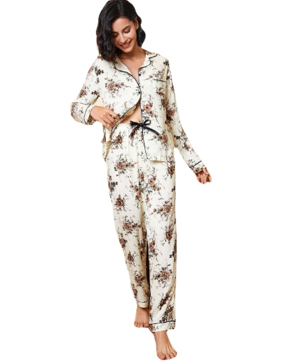 European and American pajama women's autumn and winter printed long sleeved home suit set