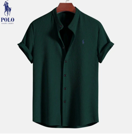 Polyester material printed men's fashion casual loose shirt