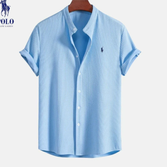 Polyester material printed men's fashion casual loose shirt