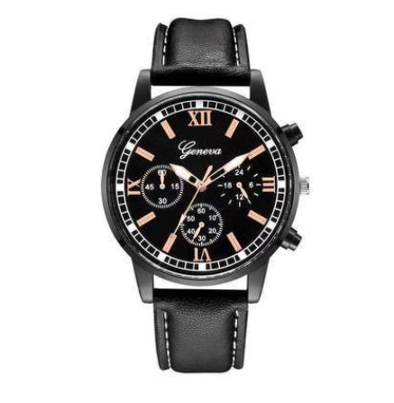 Black shell three eyelid watch with men's casual quartz watch