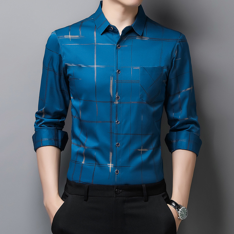 Long-sleeved Shirt Men's Top Trendy Spring and Autumn Lapel Middle-aged Business Casual Fit Long Shirt
