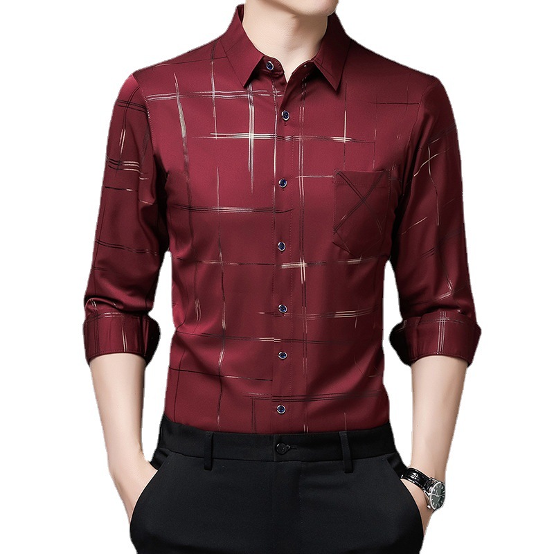Long-sleeved Shirt Men's Top Trendy Spring and Autumn Lapel Middle-aged Business Casual Fit Long Shirt
