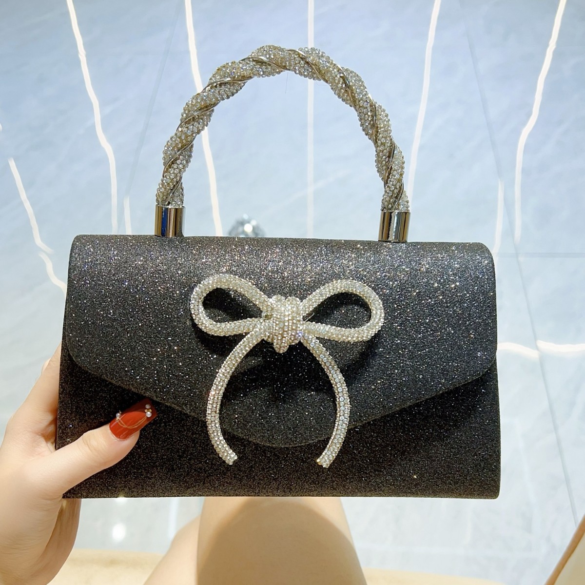 European and American handbag crossbody socialite fashionable diamond studded bow chain bag