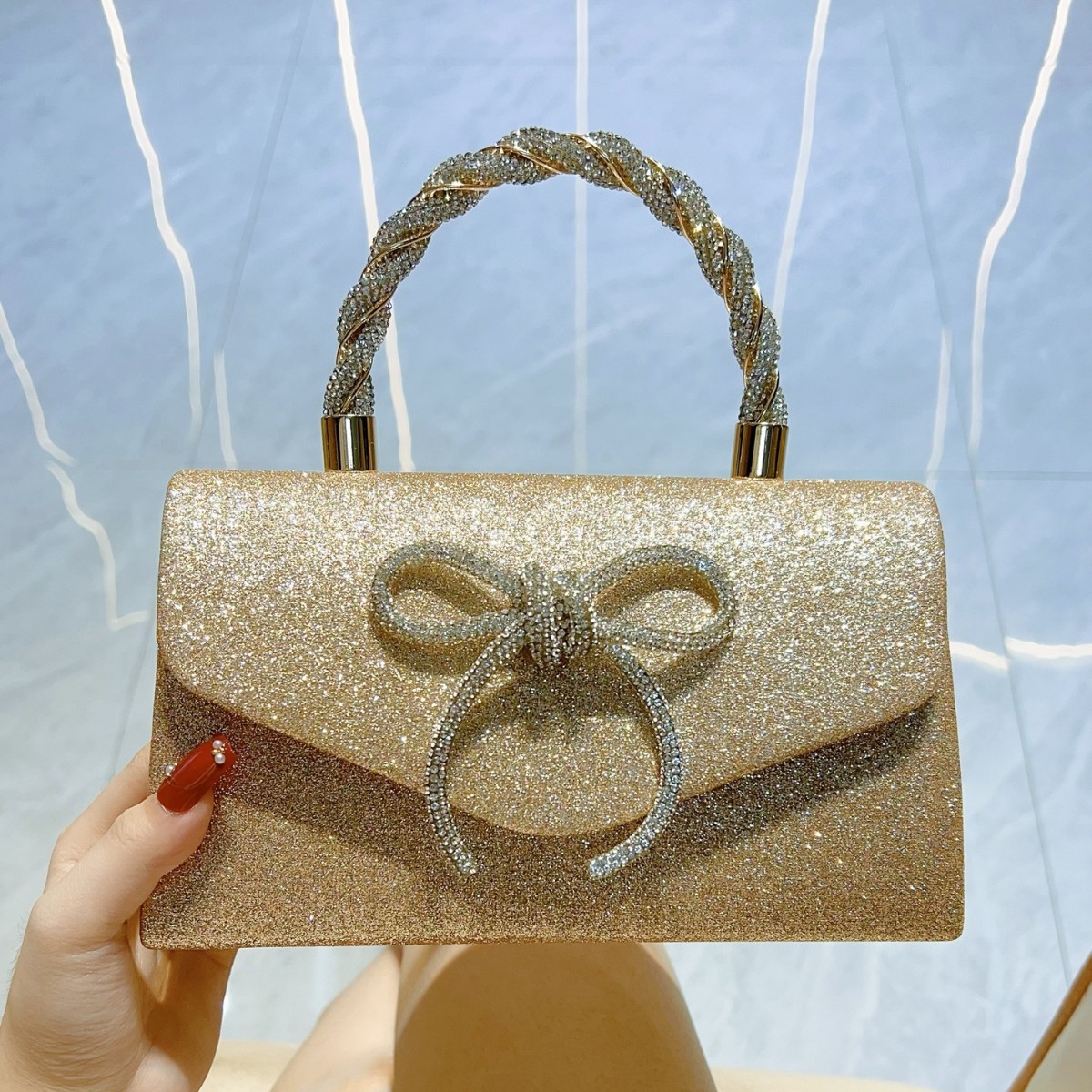 European and American handbag crossbody socialite fashionable diamond studded bow chain bag
